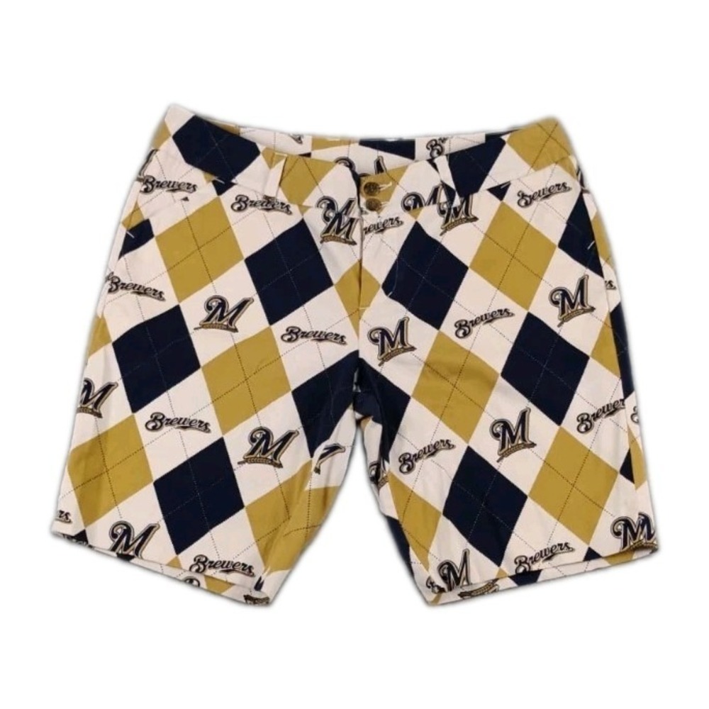 Loud Mouth Milwaukee Brewers MLB  Argyle Chino Shorts Women's Sz 12 Multicolor